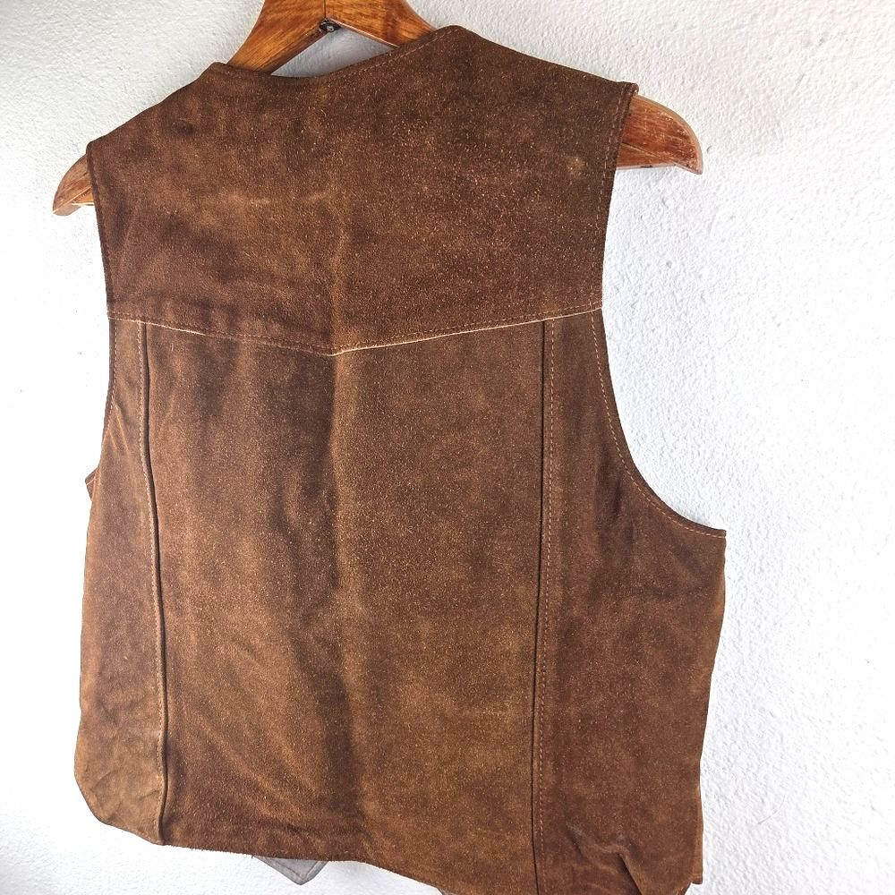 Rancher By Schott Vintage Brown Leather Suede Western Snap Men Vest Size Large - Picture 4 of 16